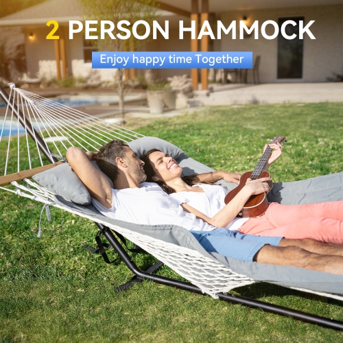 MIHOVER Heavy Duty Double Hammock with Stand - 500 lbs Capacity, Easy Setup & Detachable Pillow for Indoor/Outdoor