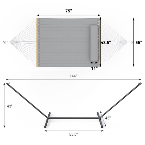 MIHOVER Heavy Duty Double Hammock with Stand - 500 lbs Capacity, Easy Setup & Detachable Pillow for Indoor/Outdoor