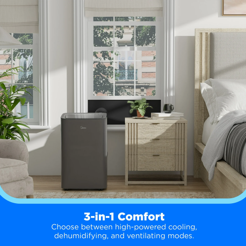 Refurbished Good- Midea 8,000 BTU DOE , 115V, Smart Portable Air Conditioner, 350 Sq.Ft. MAP08S1XWGR-T, Gray