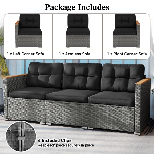 Gymax 3-Seat Patio PE Rattan Wicker Couch Sofa w/ Deep Seating & Cushion for Porch Outdoor