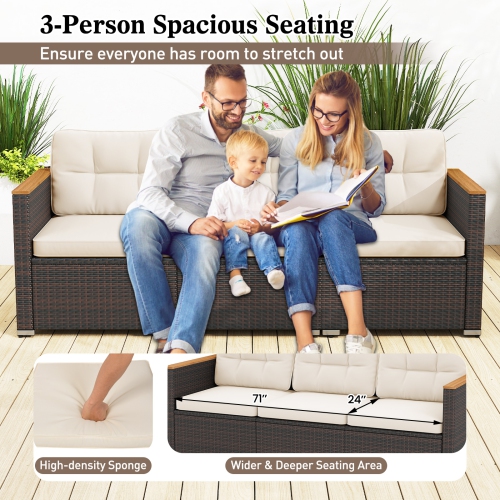 Gymax 3-Seat Patio Couch Sofa PE Rattan Wicker Loveseat Furniture Set Outdoor