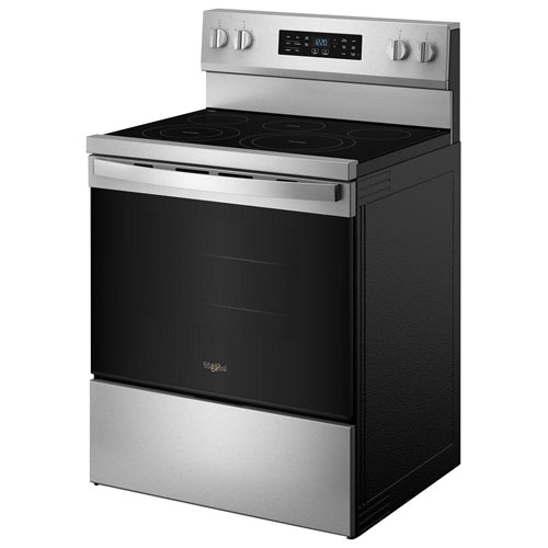 Cuisinière électrique autonome à 5 éléments avec four autonettoyant et friture à l'air chaud de 5,3 pi³ 30 po de Whirlpool - Acier inoxydable