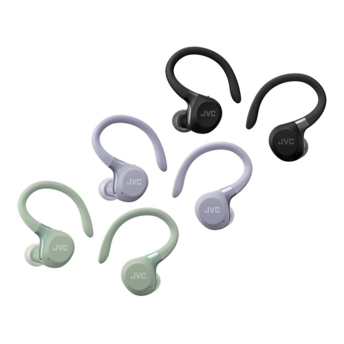 JVC – Écouteurs boutons sport sans fil avec suppression active du bruit, mode ambiant, crochets auriculaires, batterie 30&nbsp;h, IPX5, Bluetooth