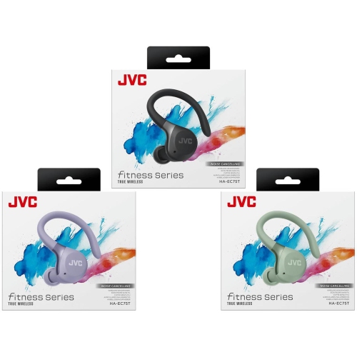 JVC – Écouteurs boutons sport sans fil avec suppression active du bruit, mode ambiant, crochets auriculaires, batterie 30 h, IPX5, Bluetooth