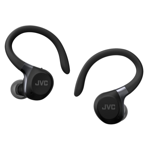 JVC – Écouteurs boutons sport sans fil avec suppression active du bruit, mode ambiant, crochets auriculaires, batterie 30 h, IPX5, Bluetooth