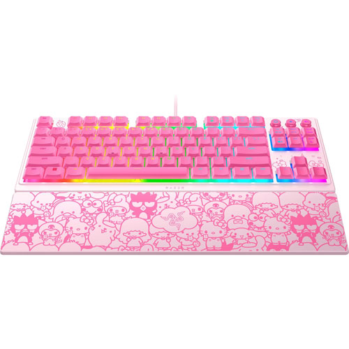 Clavier de jeu rétroéclairé sans pavé numérique à commutateurs à méca-membrane Hello Kitty de Razer