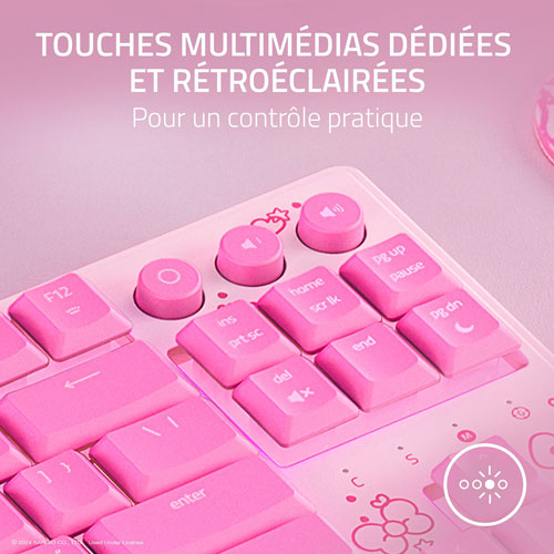 Clavier de jeu rétroéclairé sans pavé numérique à commutateurs à méca-membrane Hello Kitty de Razer