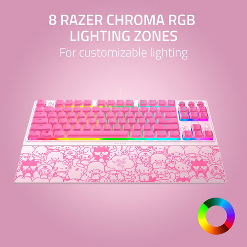 Clavier de jeu rétroéclairé sans pavé numérique à commutateurs à méca-membrane Hello Kitty de Razer