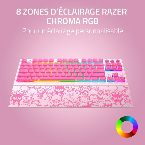Clavier de jeu rétroéclairé sans pavé numérique à commutateurs à méca-membrane Hello Kitty de Razer