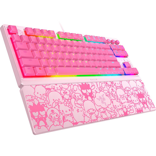 Clavier de jeu rétroéclairé sans pavé numérique à commutateurs à méca-membrane Hello Kitty de Razer