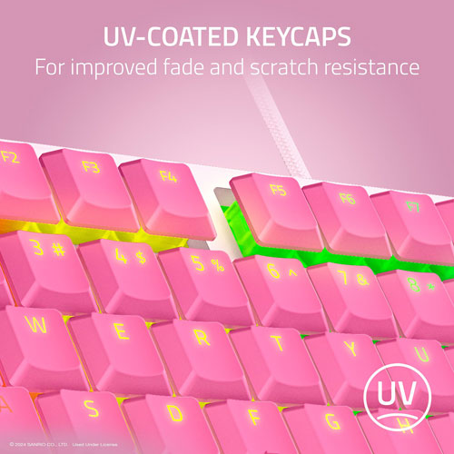 Clavier de jeu rétroéclairé sans pavé numérique à commutateurs à méca-membrane Hello Kitty de Razer