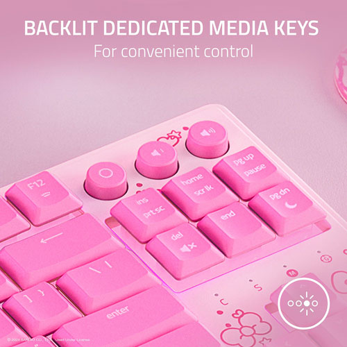 Clavier de jeu rétroéclairé sans pavé numérique à commutateurs à méca-membrane Hello Kitty de Razer
