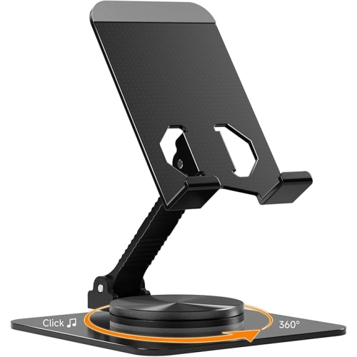Ceecysaa 360 Rotating Cell Phone Stand, Adjustable Cell Phone Stand for Desk, Foldable Desktop Cell Phone Holder Accessories, Non-Slip Metal Base,