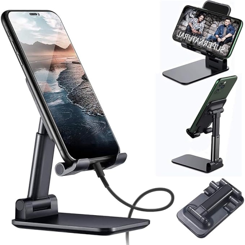 Foldable Cell Phone Stand Holder for Desk,NOZEWOWA Adjustable Height Cellphone Stand Holder Support Telephone Cellulaire Bureau,Portable Desktop