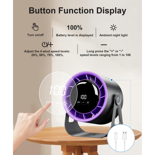 Multifunctional Desktop Circulation Fan 100 Wind Speeds LED Digital Display Home Quiet Wall Ceiling Fan with Warm Night Lights