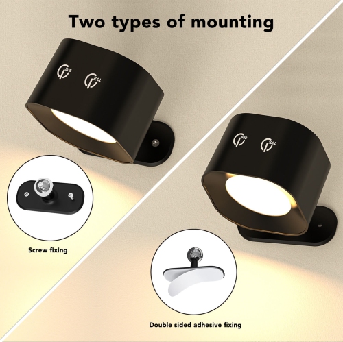 2Pcs Wall Sconce, Rechargeable Battery Operated 360 Rotation Remote Touch Control LED Wall Sconce for Closets