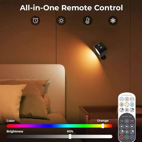 2Pcs Wall Sconce, Rechargeable Battery Operated 360 Rotation Remote Touch Control LED Wall Sconce for Closets