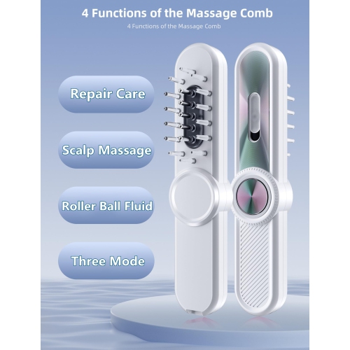 Peigne de massage portatif pour cheveux Scalp, tête de grattoir à 3 engrenages, peigne de massage en caoutchouc souple USB C avec guide liquide