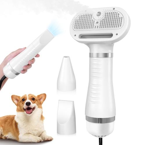 4-in-1 Pet Grooming Steam Comb & Hair Dryer with Water Tank, 3 Heat Settings, Shedding Brush for Cats and Dogs, Home Washing Station Tool
