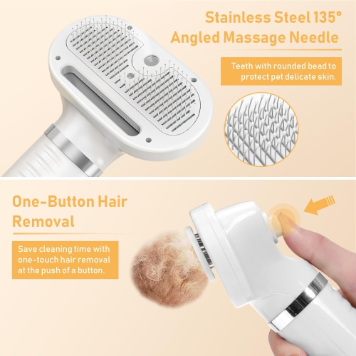 4-in-1 Pet Grooming Steam Comb & Hair Dryer with Water Tank, 3 Heat Settings, Shedding Brush for Cats and Dogs, Home Washing Station Tool