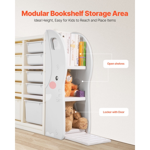 VEVOR 4-Tier Kids Toy Storage, Elephant-Shape Toy Storage Organizer with 10 Plastic Movable Bins, Kids Cubby Cabinet Made from HDPE for Study Room,