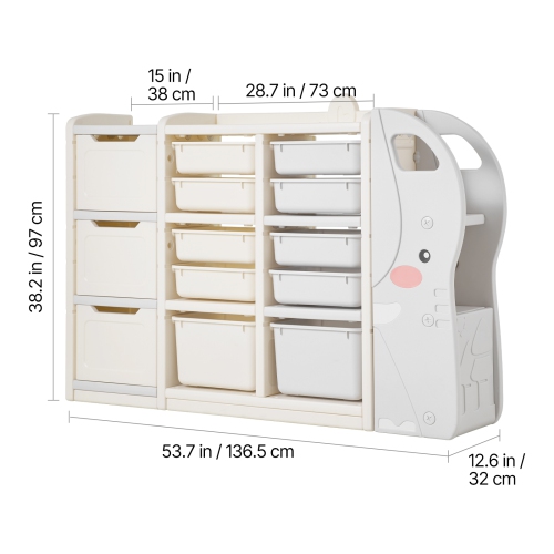 VEVOR 4-Tier Kids Toy Storage, Elephant-Shape Toy Storage Organizer with 10 Plastic Movable Bins, Kids Cubby Cabinet Made from HDPE for Study Room,