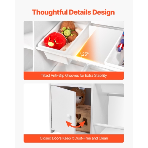 VEVOR 4-Tier Kids Toy Storage and Bookshelf, Toy Storage Organizer with 8 Flexible Plastic Bins, Kids Cubby Cabinet with Bookshelf for Study Room,