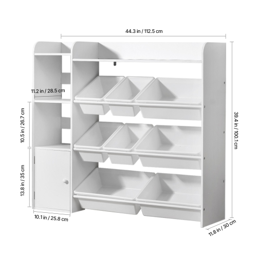 VEVOR 4-Tier Kids Toy Storage and Bookshelf, Toy Storage Organizer with 8 Flexible Plastic Bins, Kids Cubby Cabinet with Bookshelf for Study Room,