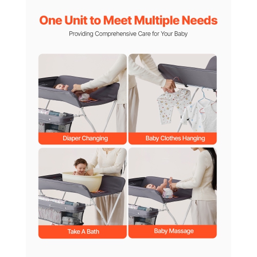 VEVOR Baby Changing Table, Foldable Diaper Change Station with Side Basket, Adjustable Height Portable Changing Table with Lockable Wheels,