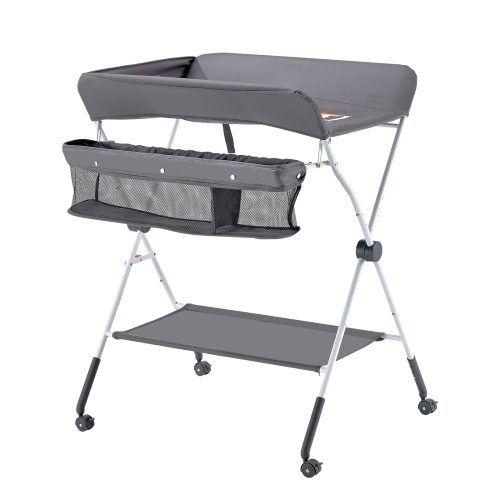 VEVOR Baby Changing Table, Foldable Diaper Change Station with Side Basket, Adjustable Height Portable Changing Table with Lockable Wheels,
