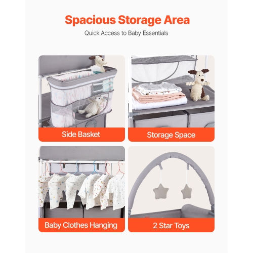 VEVOR 2 Drawers Baby Changing Table, Foldable Diaper Change Station, Side Basket & Hanging Rod, Adjustable Height Changing Table with Lockable Wheels