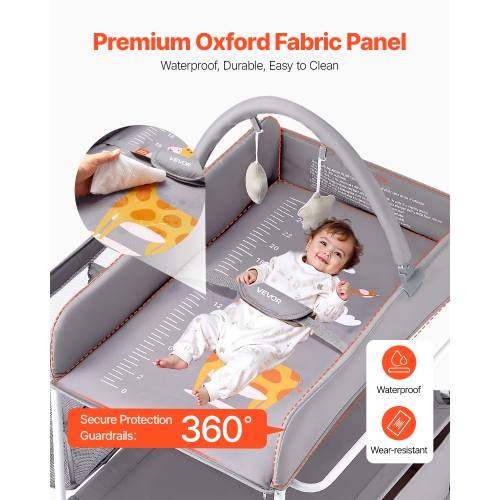 VEVOR 2 Drawers Baby Changing Table, Foldable Diaper Change Station, Side Basket & Hanging Rod, Adjustable Height Changing Table with Lockable Wheels