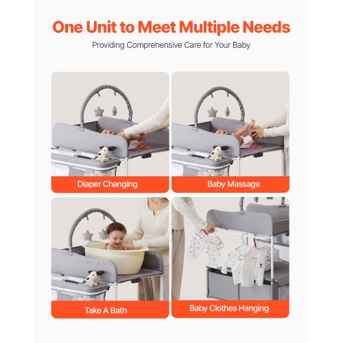 VEVOR 2 Drawers Baby Changing Table, Foldable Diaper Change Station, Side Basket & Hanging Rod, Adjustable Height Changing Table with Lockable Wheels