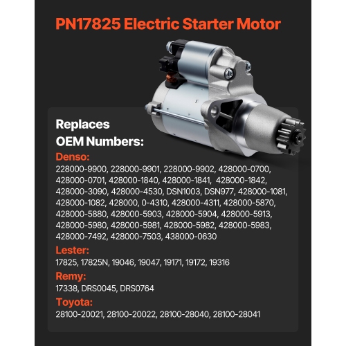 VEVOR 17825 Starter, Compatible with Toyota Camry V6 3.5L 2007-2017, Lexus ES350 V6 3.5L 2007-2018, Scion XB L4 2.4L 2008-2015, OEM 228000-9900 17338