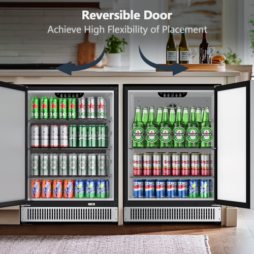 Coolski Outdoor Refrigerator 24 Inch Under-Counter Beverage Fridge 180 Cans Built-In or Freestanding
