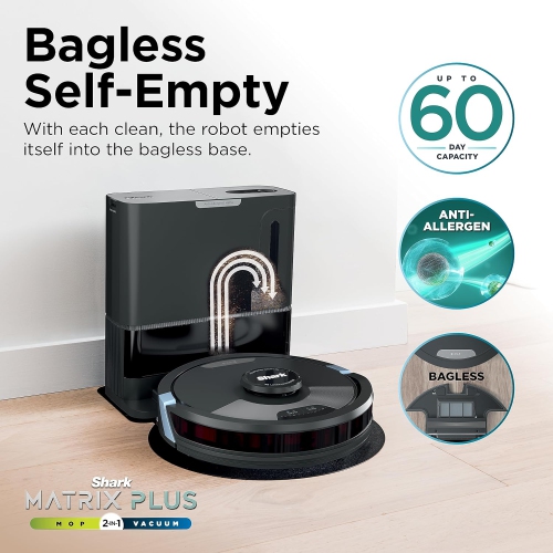 Shark Matrix Plus 2in1 Robot Vacuum & Mop with Sonic Mopping, Matrix Clean, HEPA Bagless Self Empty Base, CleanEdge, for Pet Hair, Wifi, RV2610 by SHARK - Refurbished condition - Image 7