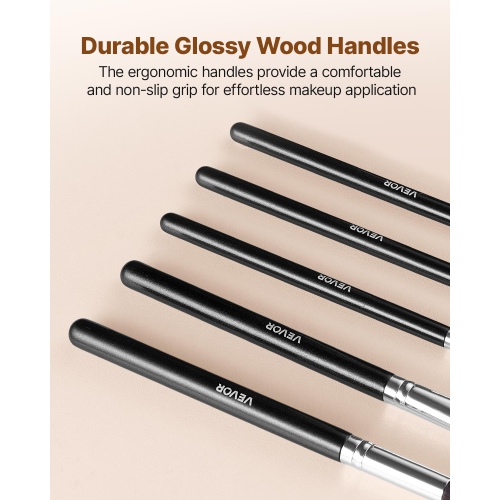 VEVOR 15-Piece Makeup Brush Set for Foundation Blending Eyeshadow, Professional Vegan Brushes with Soft Synthetic Bristles, Ergonomic Wood Handle &