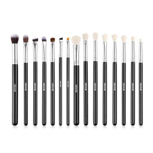 VEVOR 15-Piece Makeup Brush Set for Foundation Blending Eyeshadow, Professional Vegan Brushes with Soft Synthetic Bristles, Ergonomic Wood Handle &