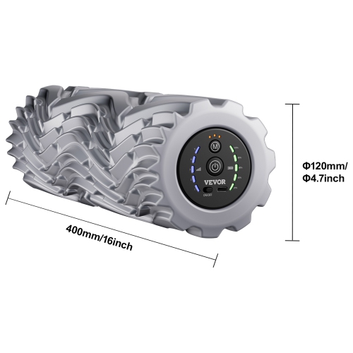 VEVOR 16" Vibrating Foam Roller, 5-Speed Electric Massage Roller, Rechargeable Muscle Roller with 3 Vibration Modes, High Density EVA Foam Massager