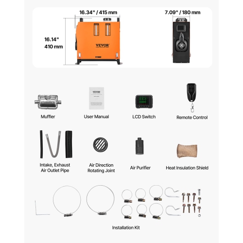 VEVOR 8 kW DC12-24V Diesel Air Heater, Fast Heating Diesel Parking Heater with Remote Control and Color Digital Display, Low Noise, Voice