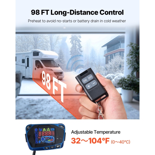 VEVOR 8 kW DC12-24V Diesel Air Heater, Fast Heating Diesel Parking Heater with Remote Control and Blue LCD Switch, Low Noise, Pre-Heating Function,