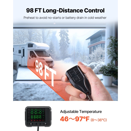 VEVOR 8 kW DC12-24V Diesel Air Heater, Fast Heating Diesel Parking Heater with Remote Control and Color Digital Display, 10L Fuel Tank, Low Noise,