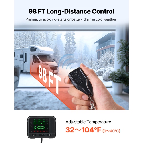 VEVOR 8 kW DC12-24V Diesel Air Heater, Fast Heating Diesel Parking Heater with Remote Control and Square Color Digital Display, Low Noise, Voice