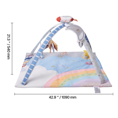 VEVOR 0-18 Month Baby Play Gym Mat, Tummy Time Mat with 6 Sensory Toys, Baby Activity Mat with Light-up Musical Rocket Toy,Baby Essential Gift for