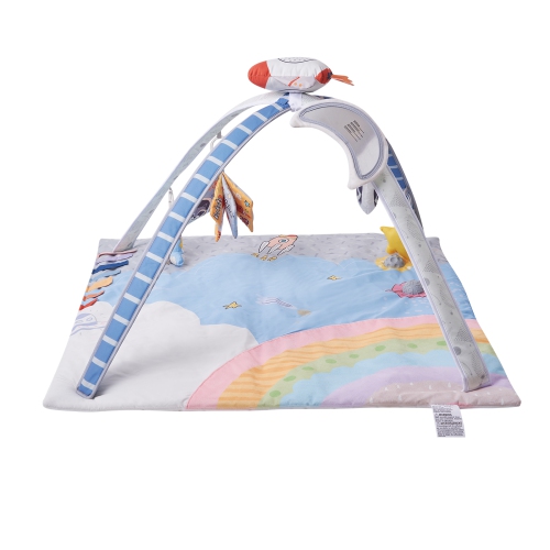 VEVOR 0-18 Month Baby Play Gym Mat, Tummy Time Mat with 6 Sensory Toys, Baby Activity Mat with Light-up Musical Rocket Toy,Baby Essential Gift for