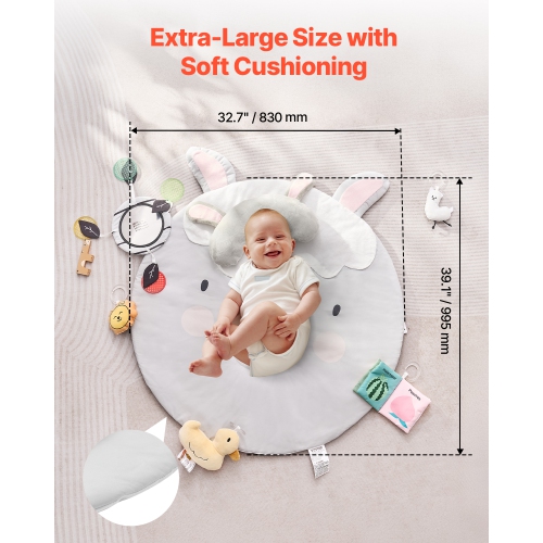 VEVOR 0-18 Months Baby Play Gym Mat, Tummy Time Mat with 5 Sensory Toys, Baby Activity Mat with Light-up Musical Duck Toy, Baby Essential Gift for