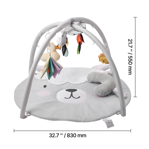 VEVOR 0-18 Months Baby Play Gym Mat, Tummy Time Mat with 5 Sensory Toys, Baby Activity Mat with Light-up Musical Duck Toy, Baby Essential Gift for