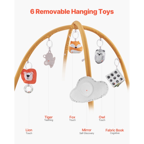 VEVOR 0-18 Months Baby Play Gym Mat, Baby Activity Mat with 6 Sensory Toys, Oversize Leaf-Shaped Tummy Time Mat, Baby Essential Gift for Motor Skills