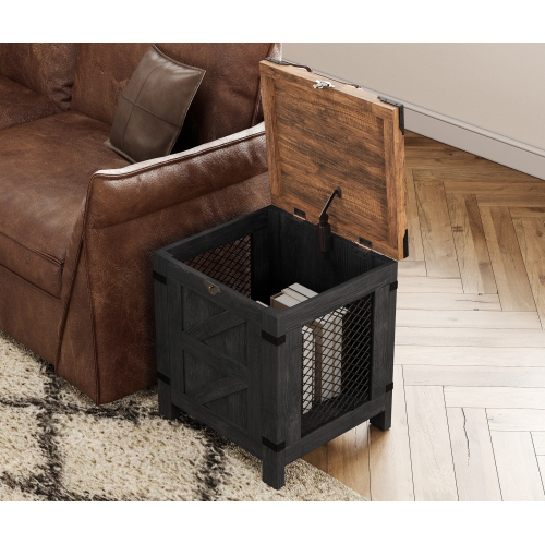 WAMPAT Lift Top End Table,Set of 2 Nightstand with Rustic Lock and Storage Cabinet for Small Spaces,Side Table for Living Room and Bedroom, Dark