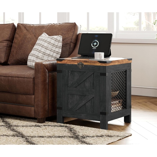 WAMPAT Lift Top End Table,Nightstand with Rustic Lock and Storage Cabinet for Small Spaces,Side Table for Living Room and Bedroom, Dark Walnut and